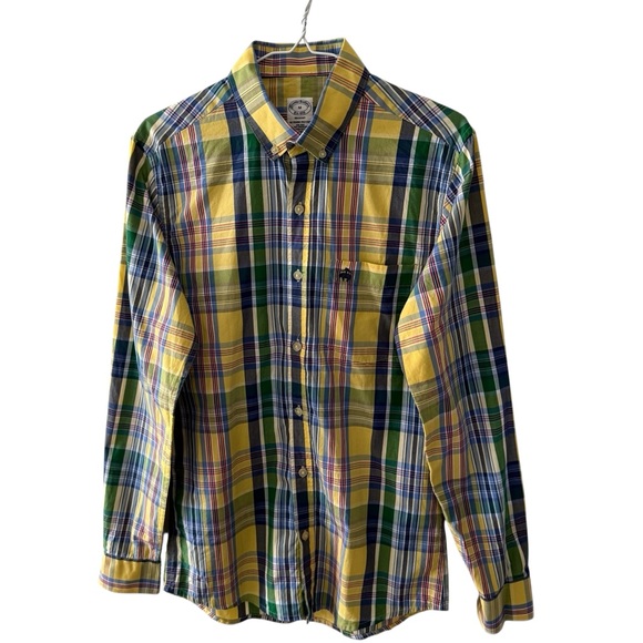 Brooks Brothers Men's Regent Plaid Shirt Size Medium Yellow Button Up Non Iron - Picture 3 of 11
